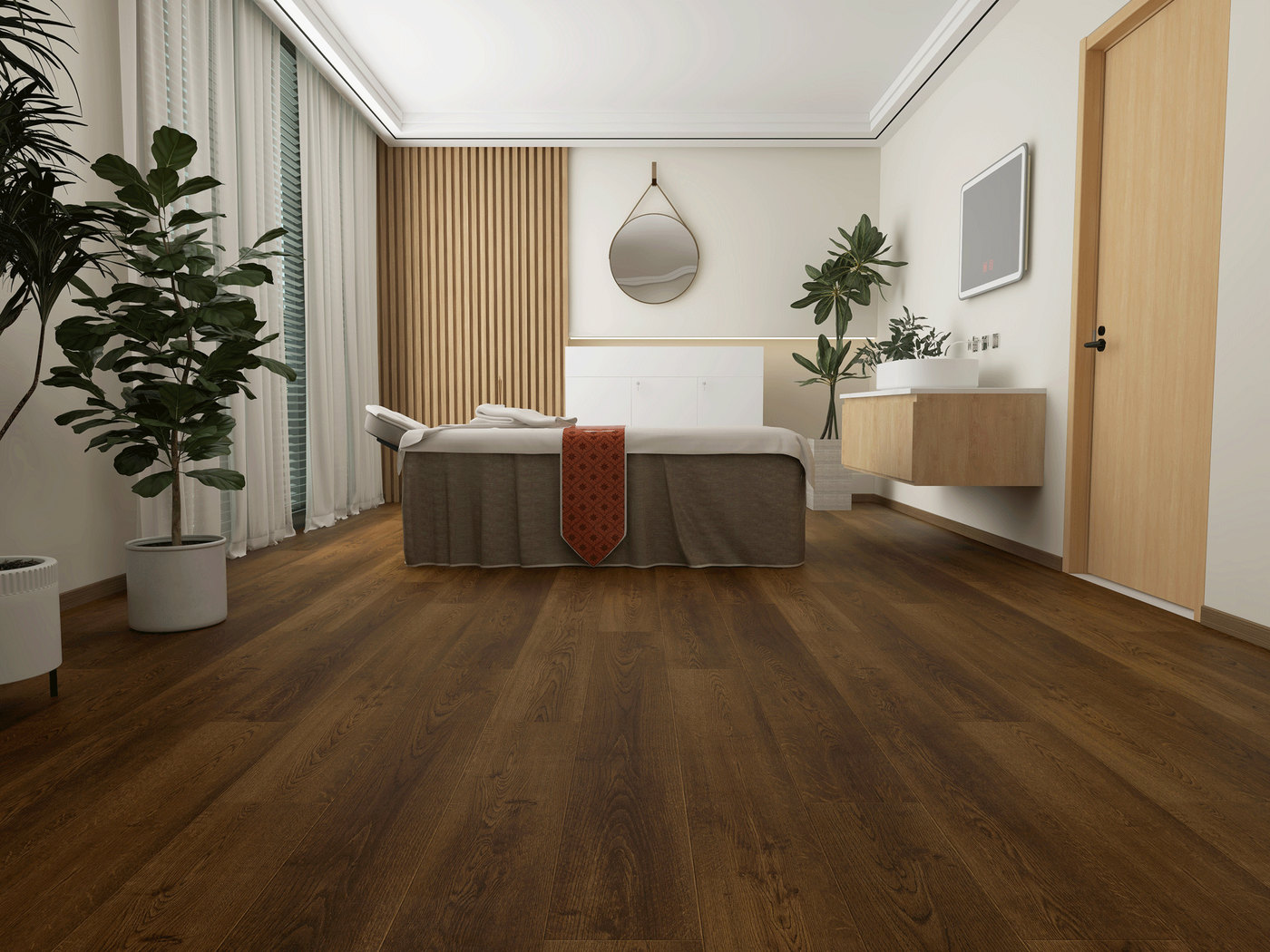 A room finished in Bordeaux Wine Whisper Woods Lite flooring
