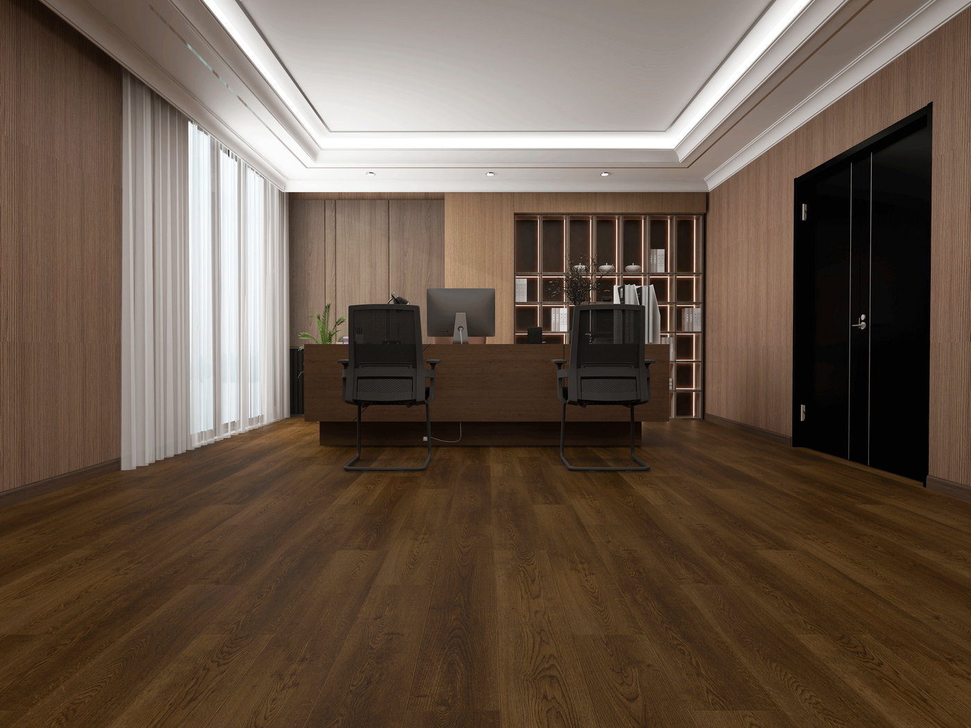 A room finished in Bordeaux Wine Whisper Woods Lite flooring