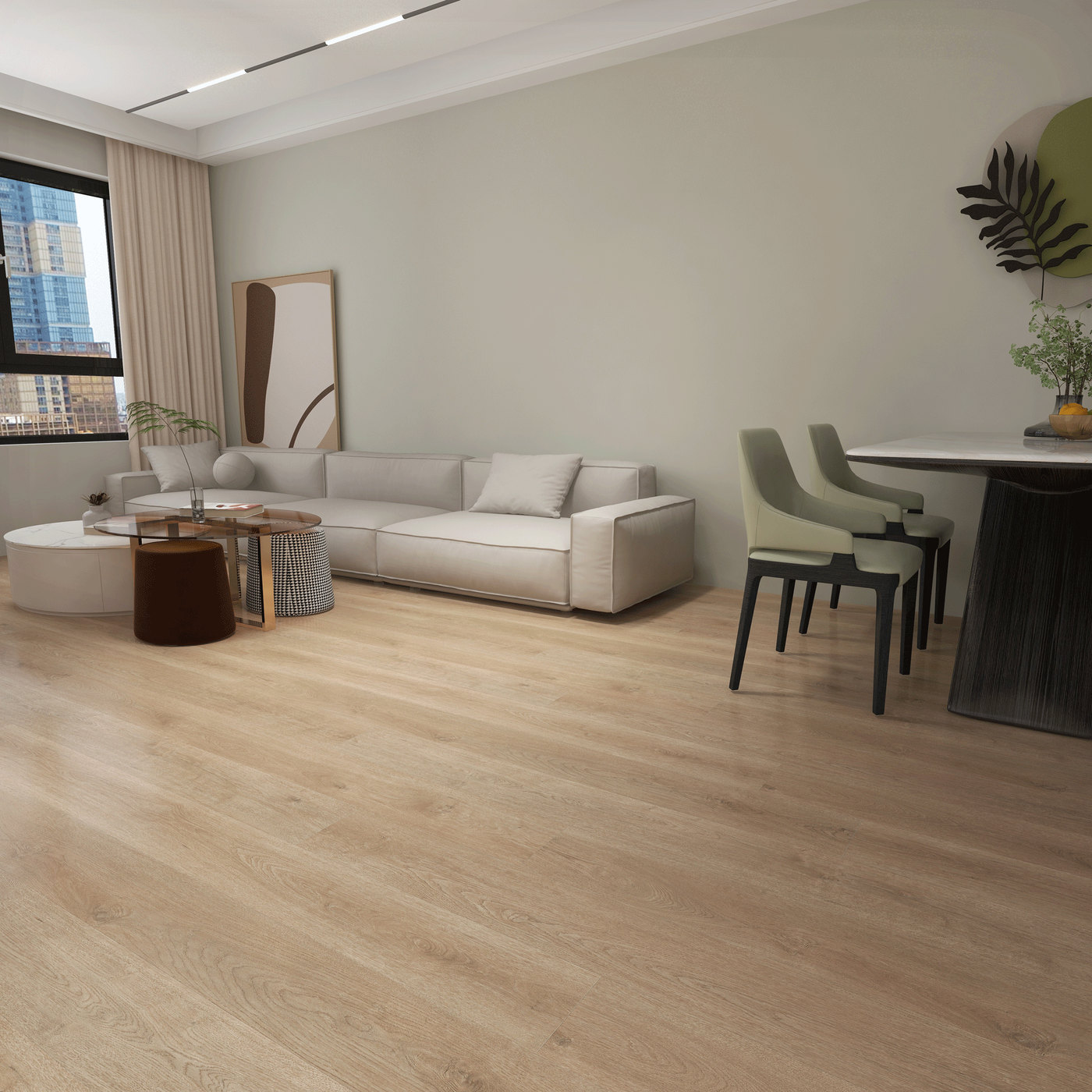 A room finished in Cenote Hickory Whisper Woods Lite flooring