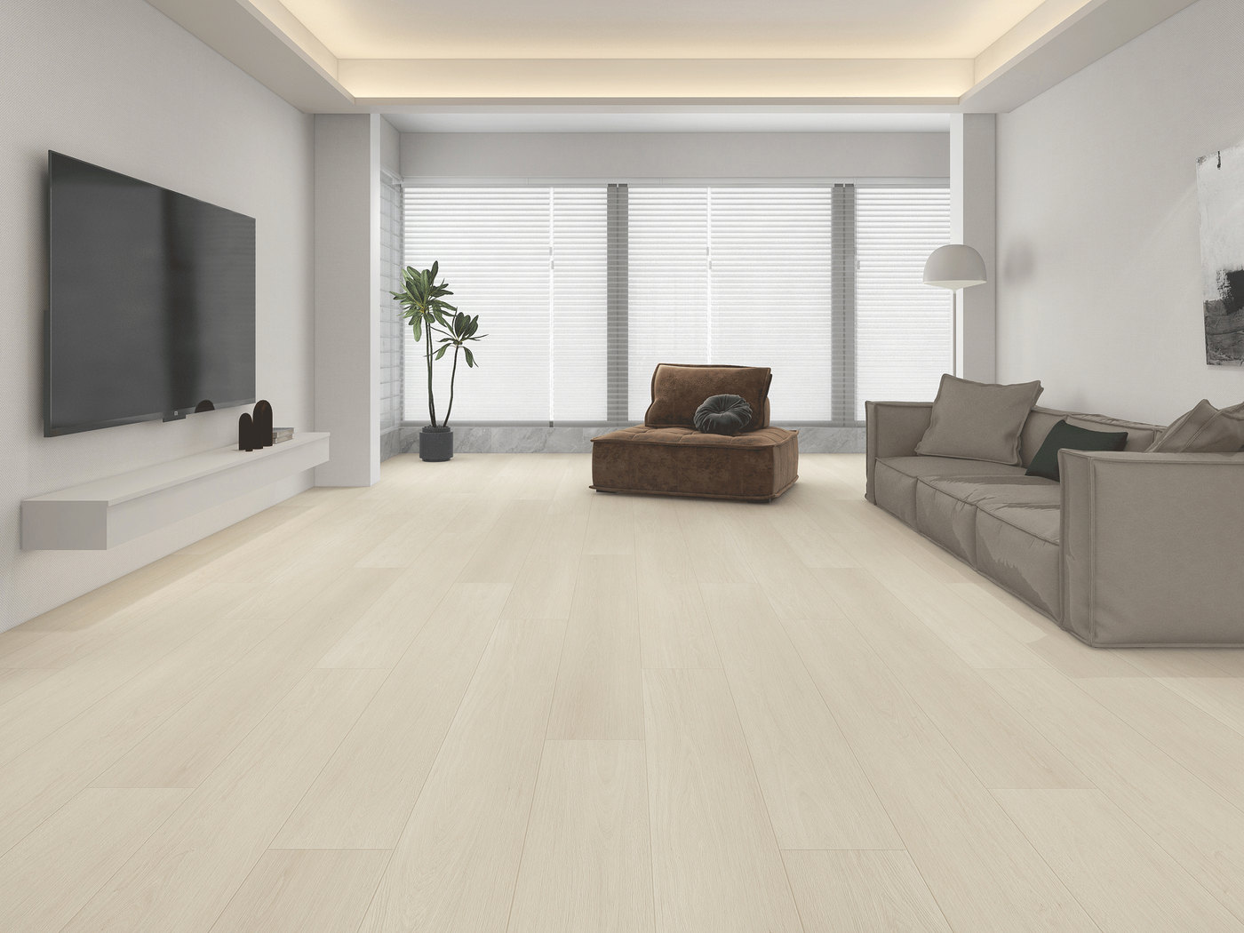 A room finished in Coastal Mist Whisper Woods Lite flooring