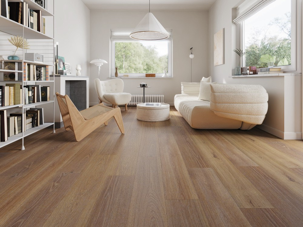 A room finished in Forged Brown Blue Armor flooring