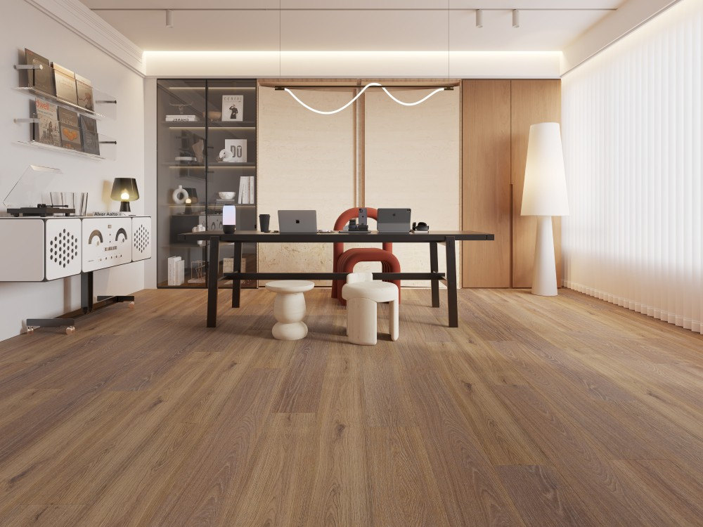 A room finished in Forged Brown Blue Armor flooring