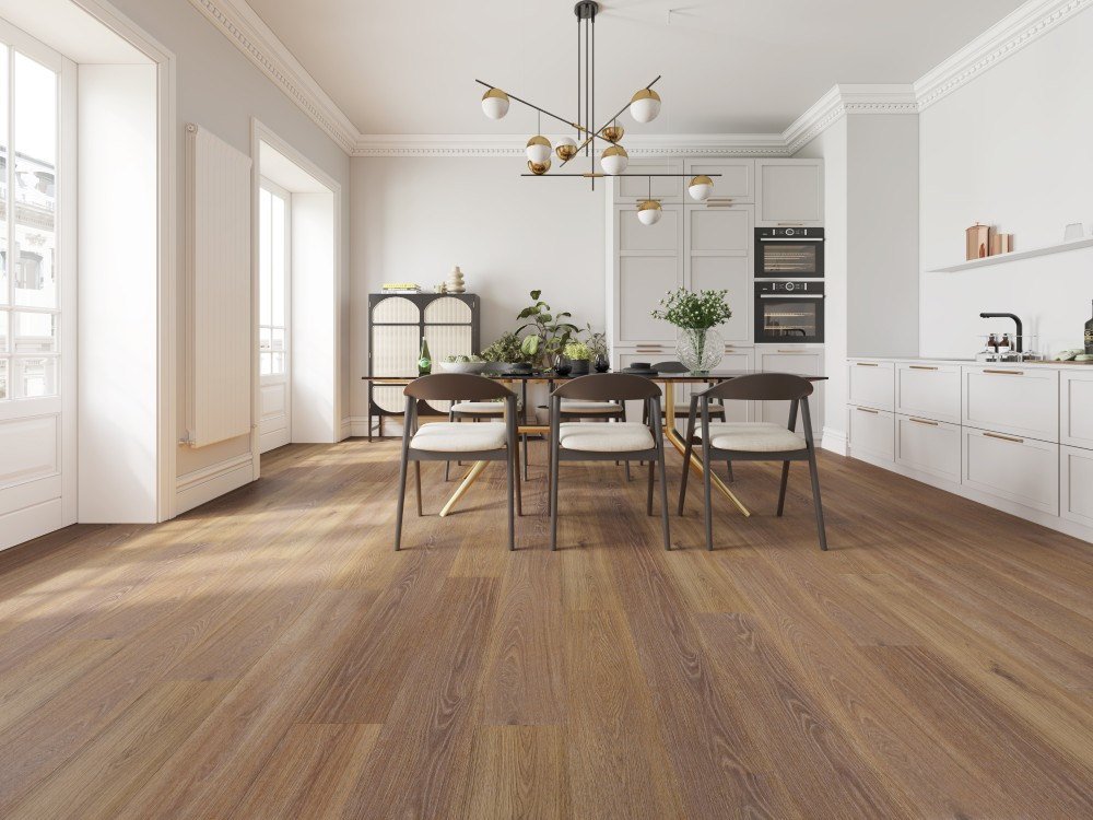 A room finished in Forged Brown Blue Armor flooring