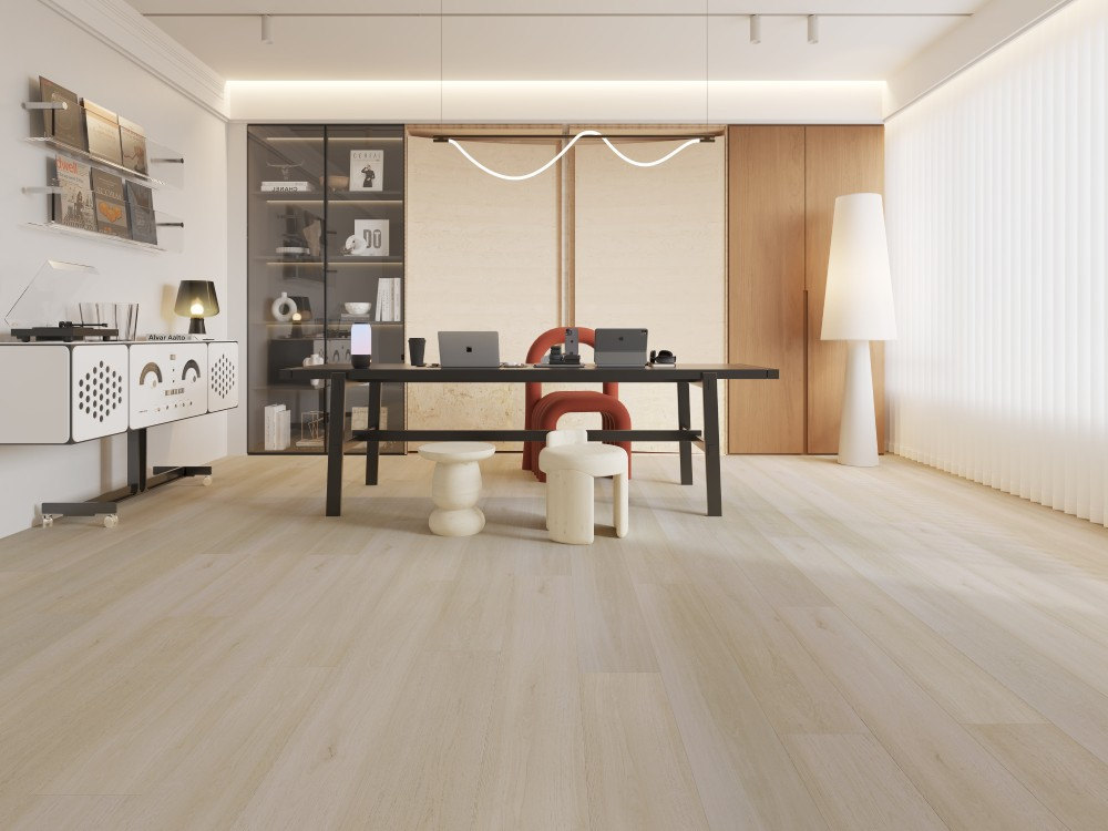 A room finished in Fortified Wood Blue Armor flooring