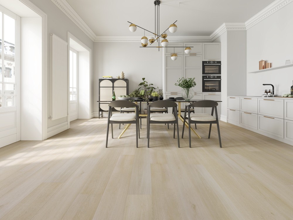 A room finished in Fortified Wood Blue Armor flooring