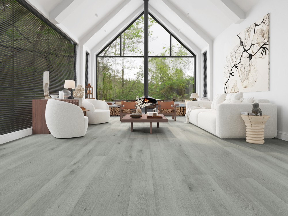 A room finished in Grey Shield Blue Armor flooring