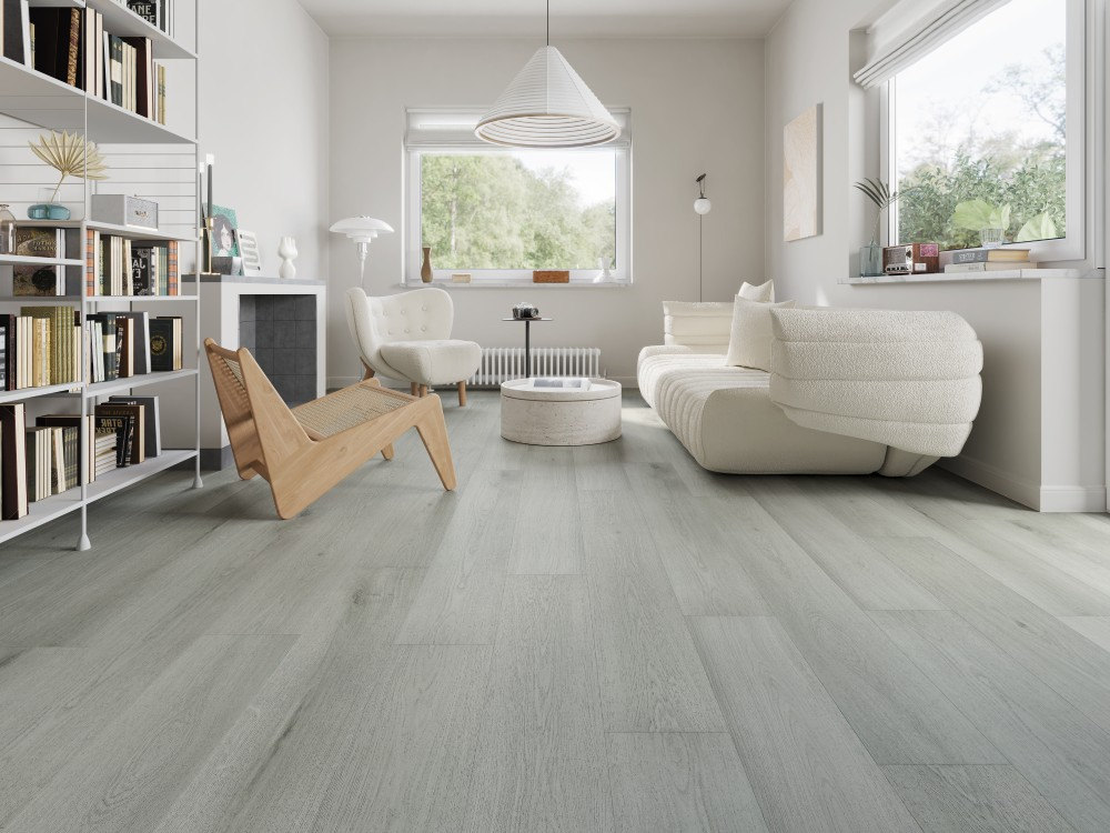 A room finished in Grey Shield Blue Armor flooring