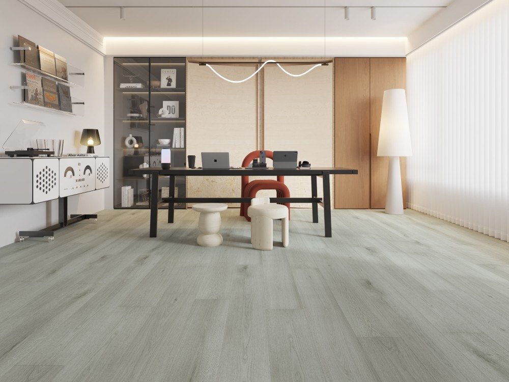 A room finished in Grey Shield Blue Armor flooring
