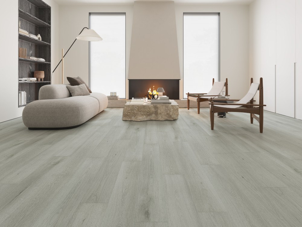 A room finished in Grey Shield Blue Armor flooring