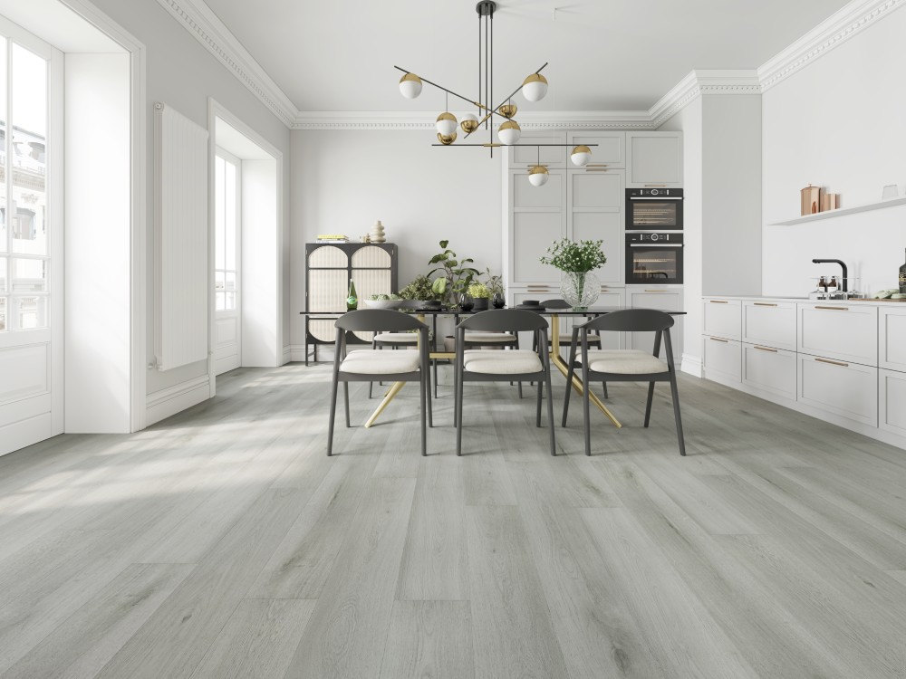 A room finished in Grey Shield Blue Armor flooring