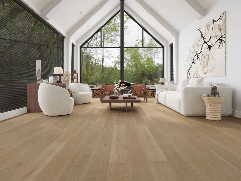 A room finished in Petrified Oak Blue Armor flooring