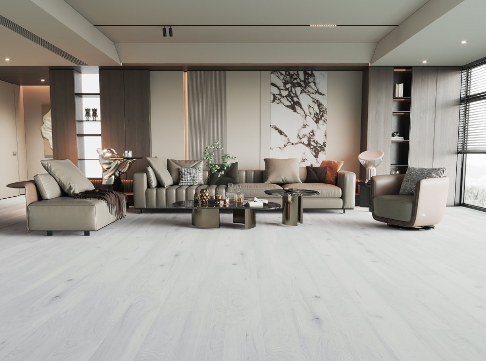A room finished in Winter Keep Blue Armor flooring