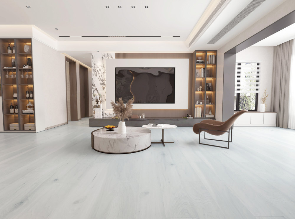 A room finished in Winter Keep Blue Armor flooring