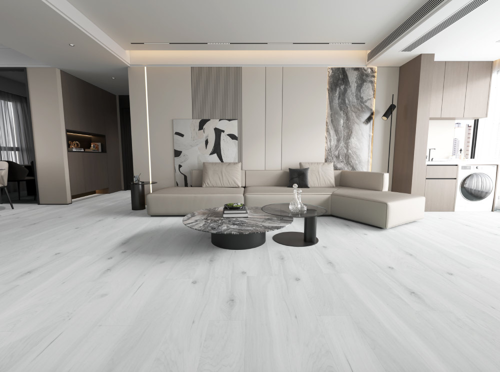 A room finished in Winter Keep Blue Armor flooring